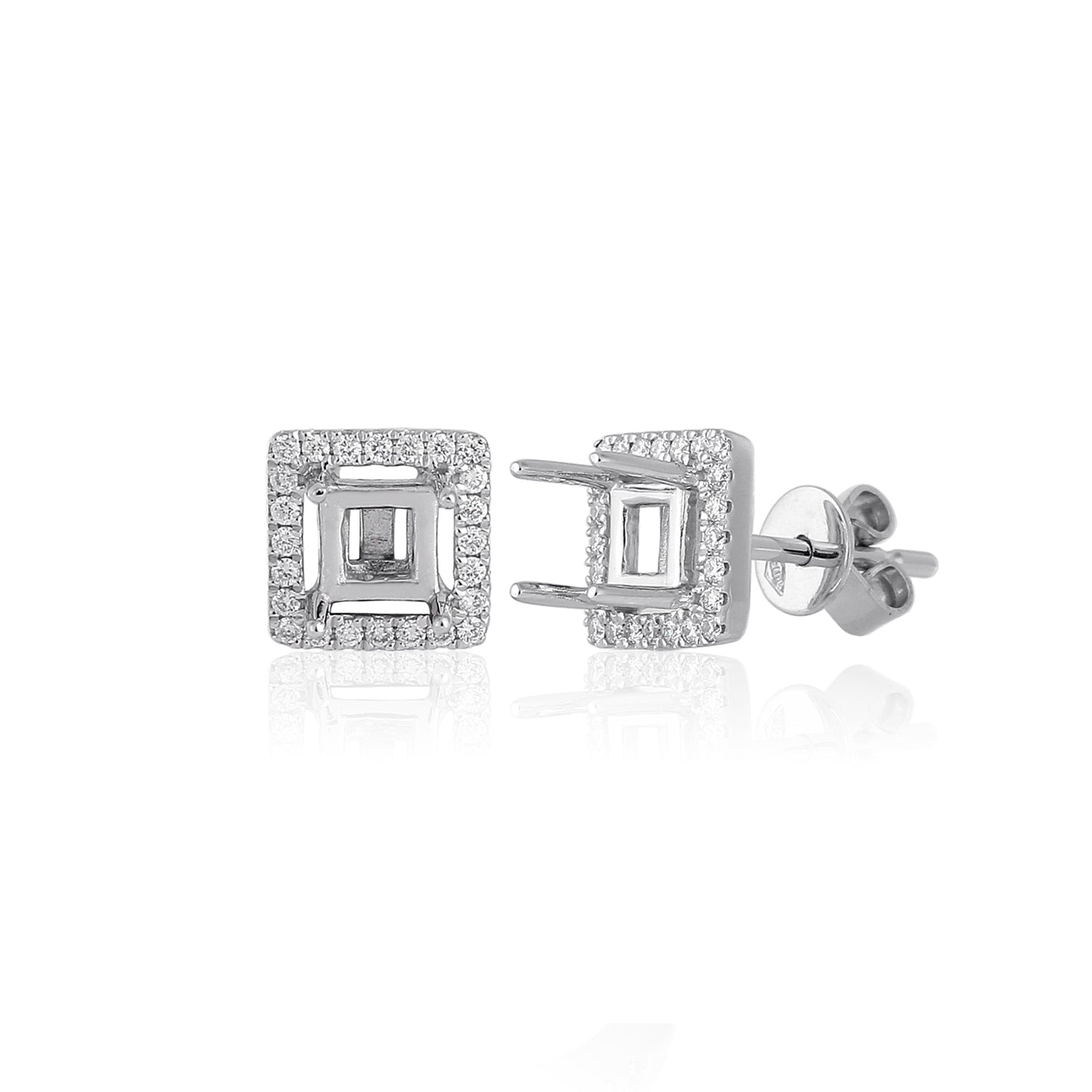 0.4 Carat Square Emerald Semi Mount Earrings